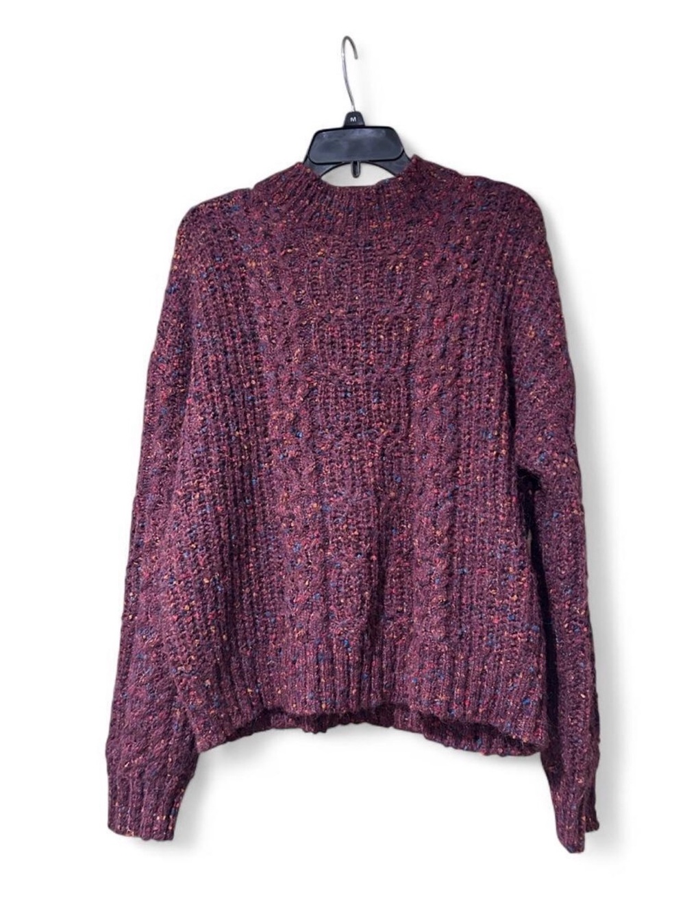 Knox Rose Burgundy Multicolor Speckled Cable Knit Sweater Size L